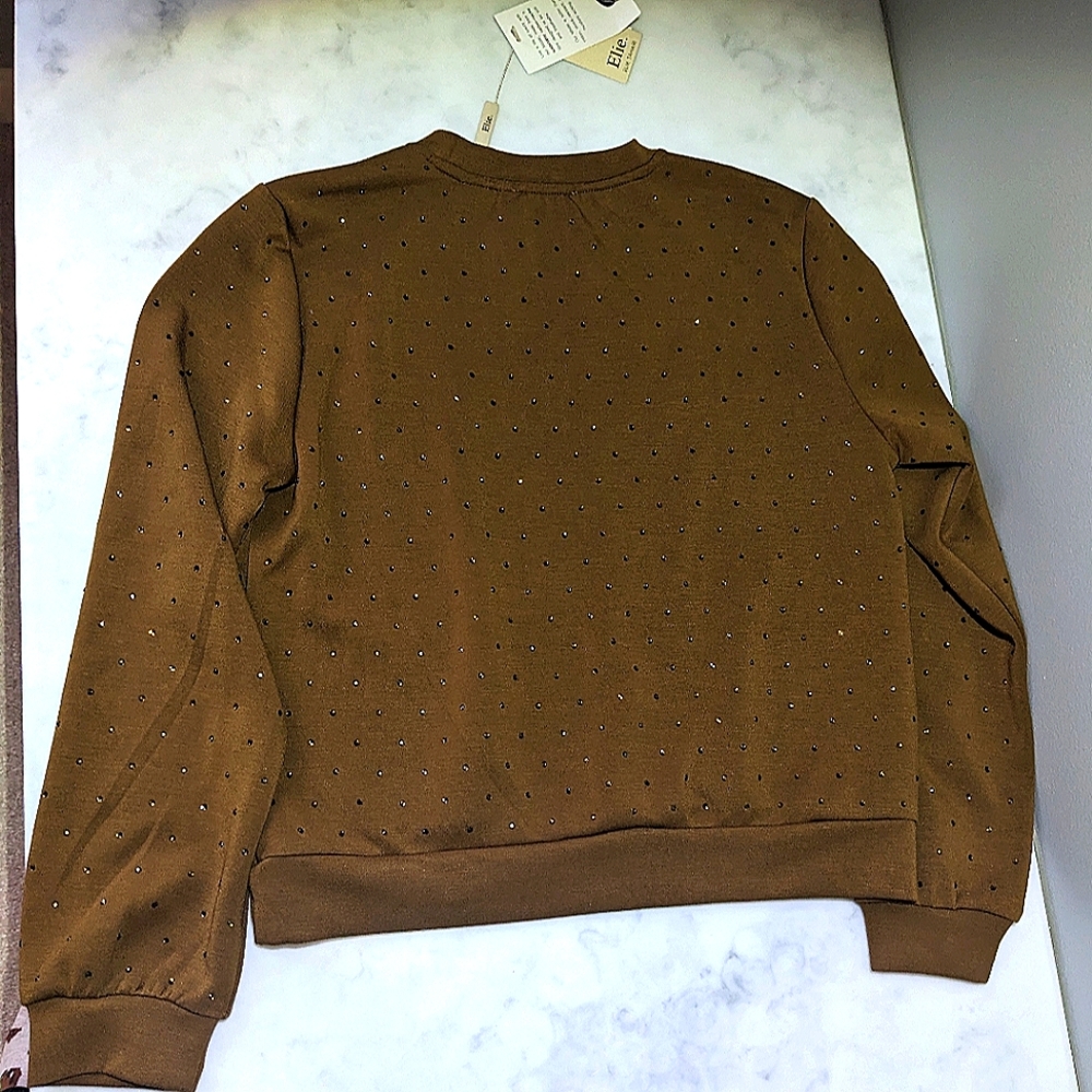 Elie Tahari Brown rhinestone Dot Sweater - Picture 3 of 9